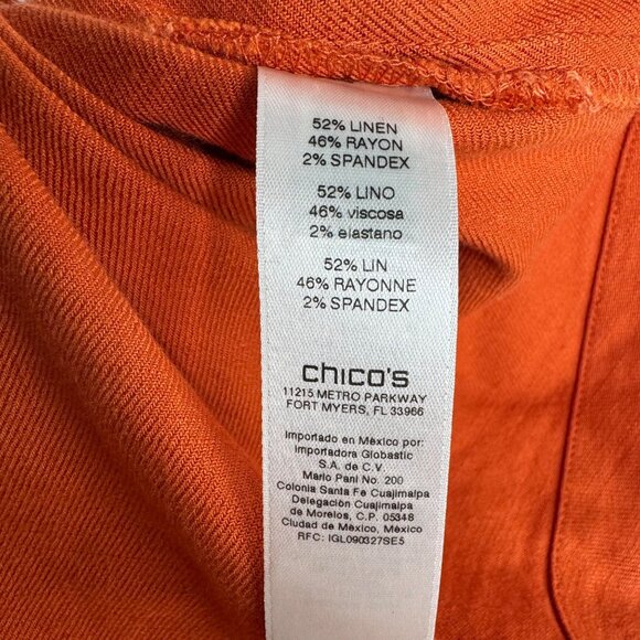 Chicos Orange Button-Up Jacket Linen Blend w/ Gold Accents Chicos Sz 4 (XXL/20)‎ - Picture 8 of 9